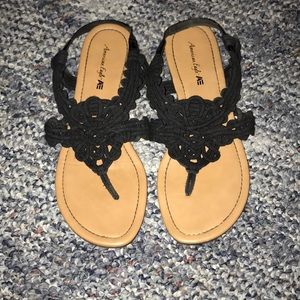 American Eagle Lace/Crochet Detail Sandals -Black
